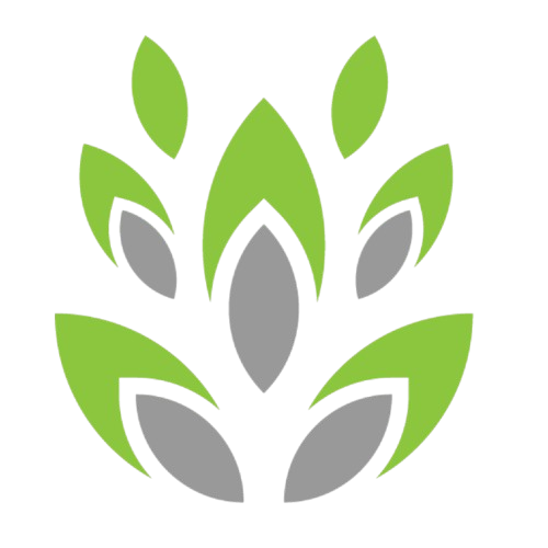 Leaf motif representing LLH logo with green and grey coloured leaves